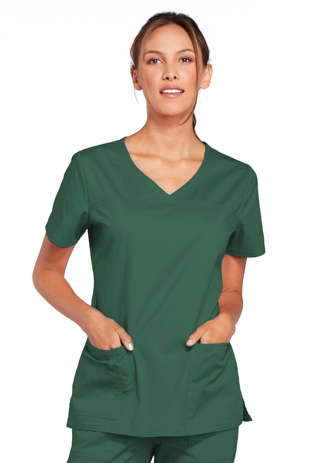 Core Stretch 4727 V-Neck Top Hunter Green Model Image Front | Cherokee Workwear