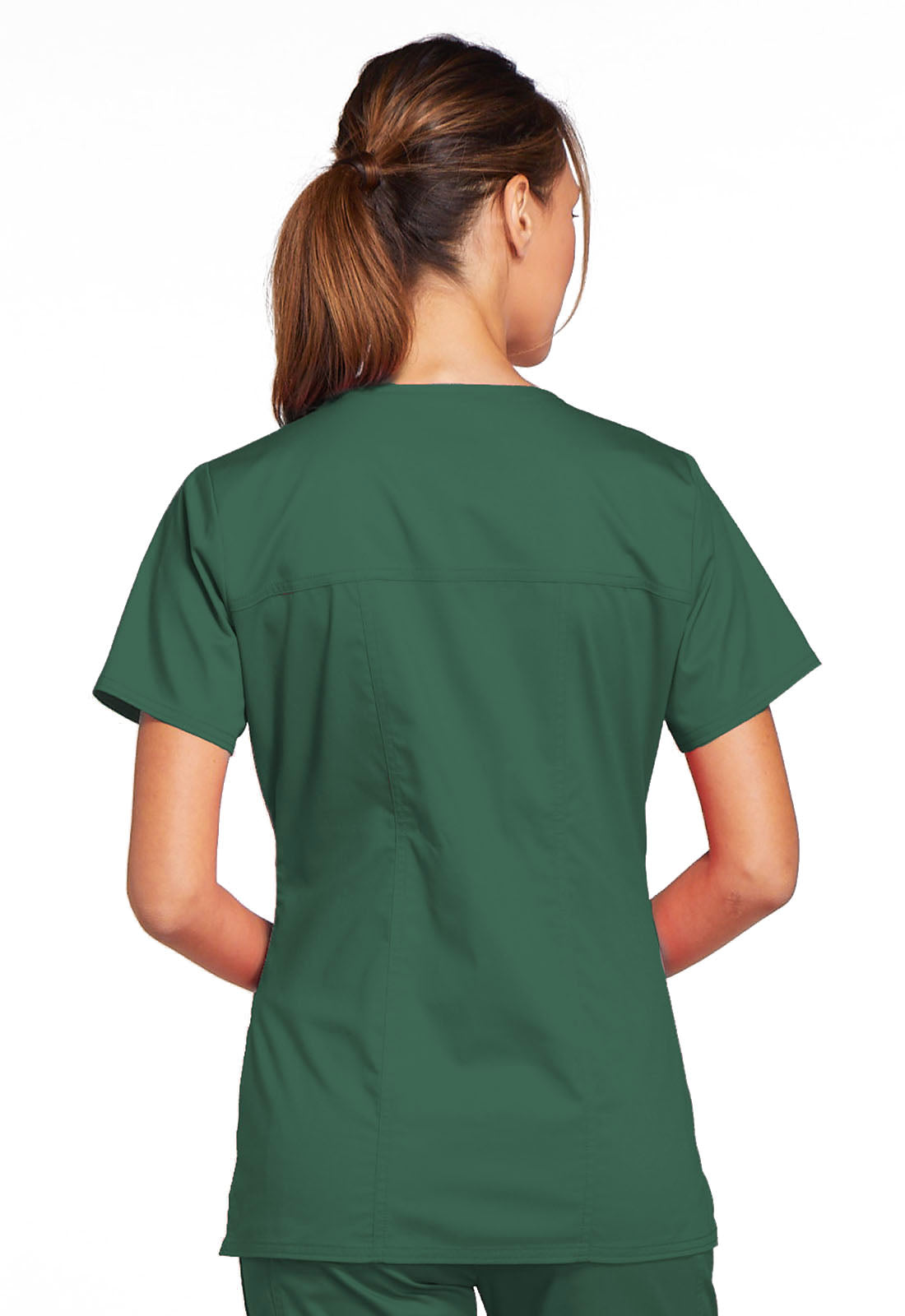 Core Stretch 4727 V-Neck Top Hunter Green Model Image Back | Cherokee Workwear