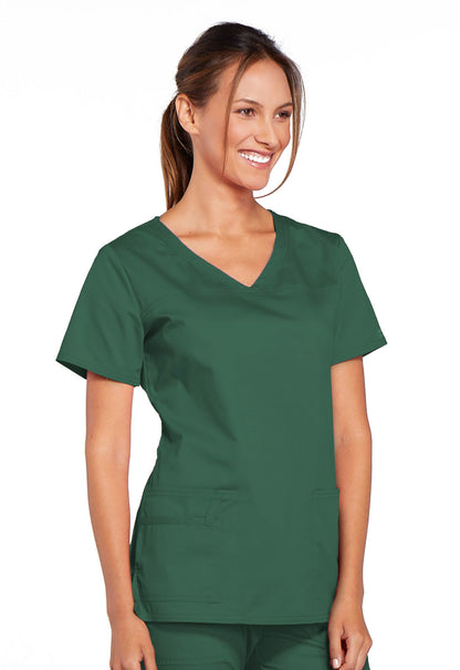 Core Stretch 4727 V-Neck Top Hunter Green Model Image Left Side | Cherokee Workwear