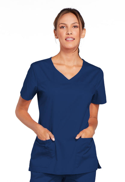 Core Stretch 4727 V-Neck Top Navy Model Image Front | Cherokee Workwear