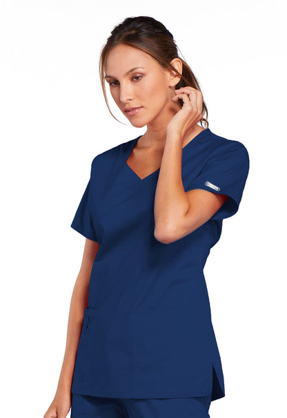 Core Stretch 4727 V-Neck Top Navy Model Image Right Side | Cherokee Workwear