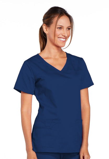 Core Stretch 4727 V-Neck Top Navy Model Image Left Side | Cherokee Workwear