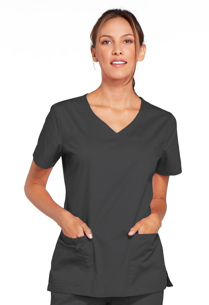 Core Stretch 4727 V-Neck Top Pewter Model Image Front | Cherokee Workwear