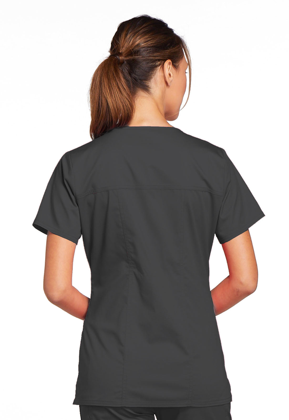 Core Stretch 4727 V-Neck Top Pewter Model Image Back | Cherokee Workwear