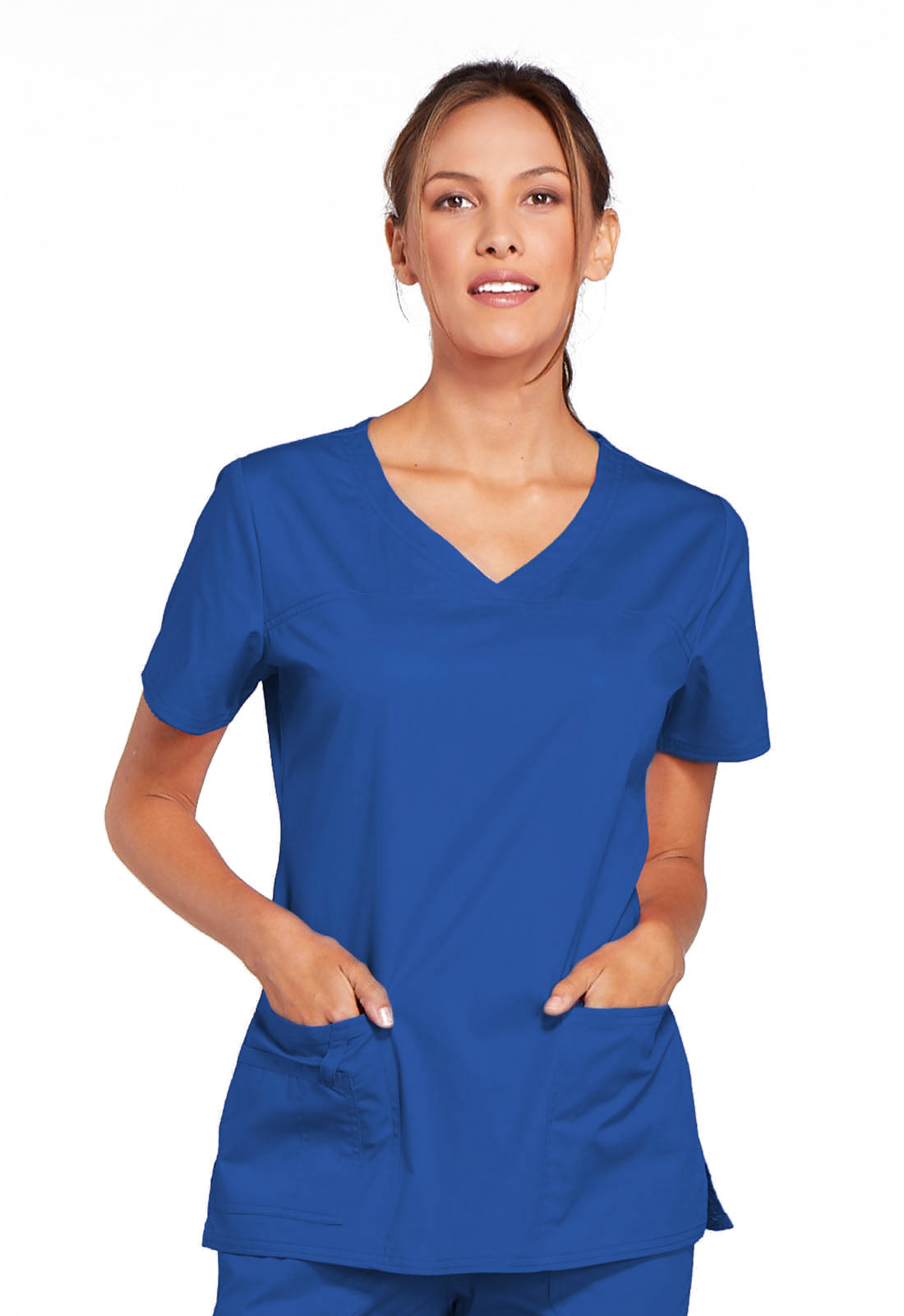 Core Stretch 4727 V-Neck Top Royal Model Image Front | Cherokee Workwear