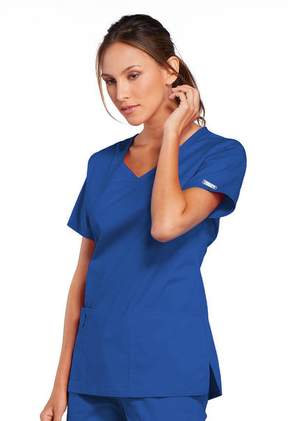 Core Stretch 4727 V-Neck Top Royal Model Image Right Side | Cherokee Workwear