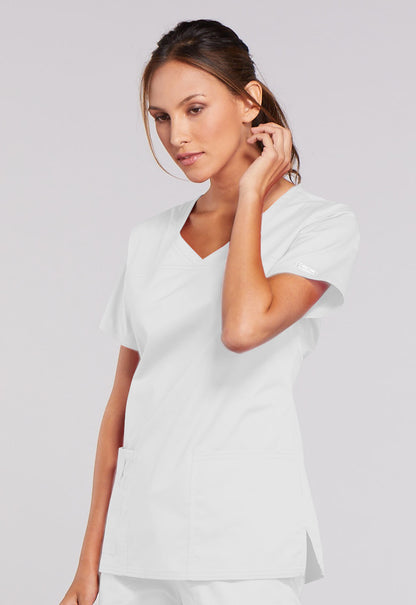 Core Stretch 4727 V-Neck Top White Model Image Right Side | Cherokee Workwear