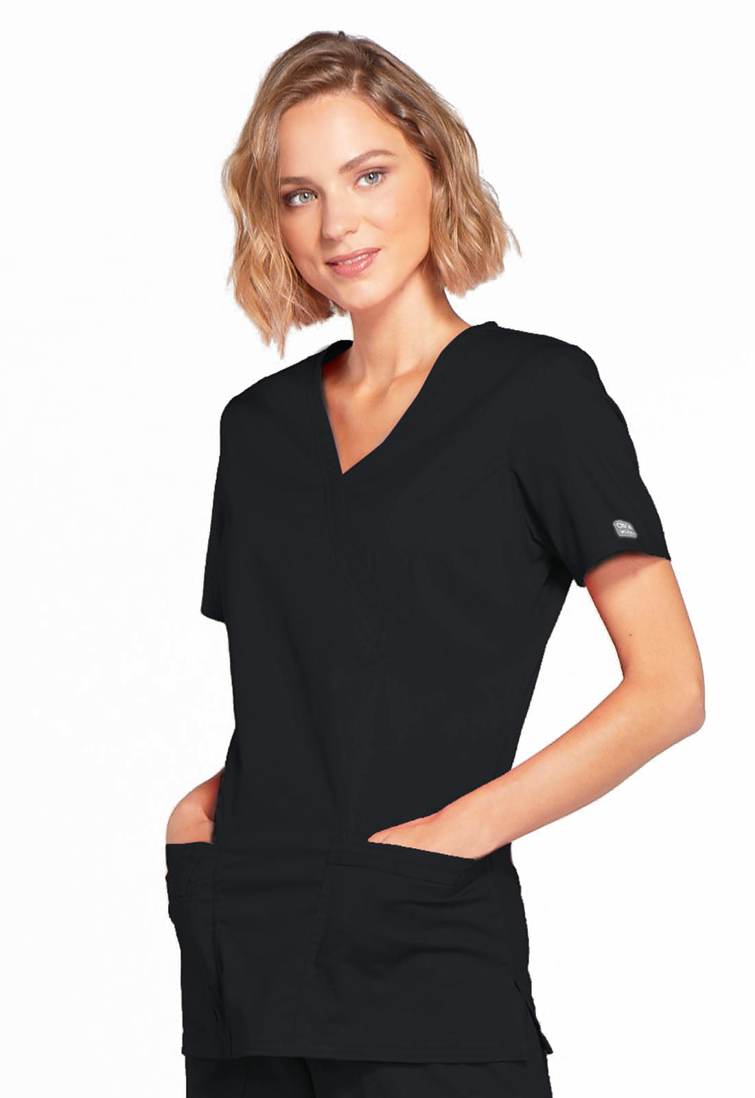 Core Stretch 4728 Mock Wrap Top Black Model Image Right Side | Cherokee Workwear