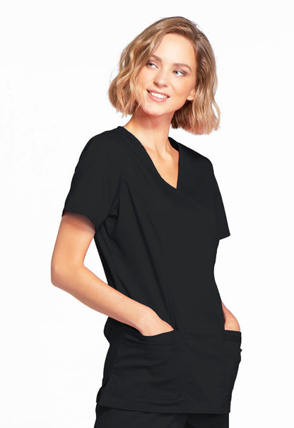 Core Stretch 4728 Mock Wrap Top Black Model Image Left Side | Cherokee Workwear