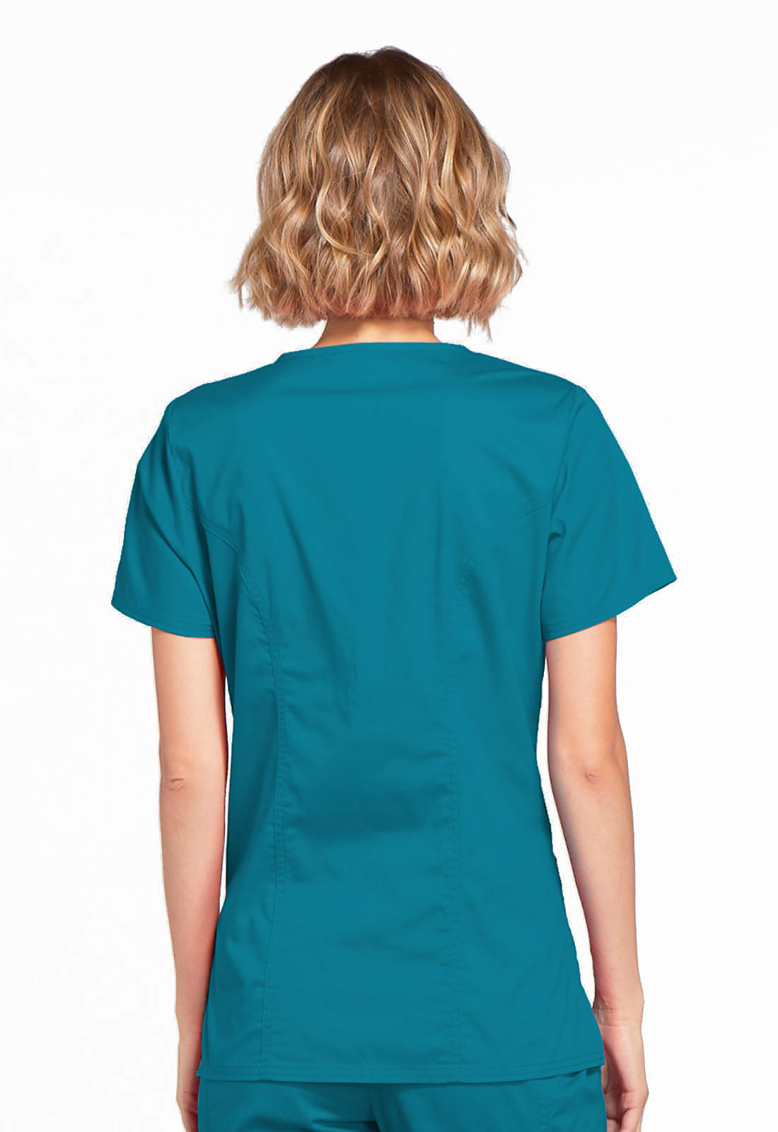 Core Stretch 4728 Mock Wrap Top Caribbean Blue Model Image Back | Cherokee Workwear