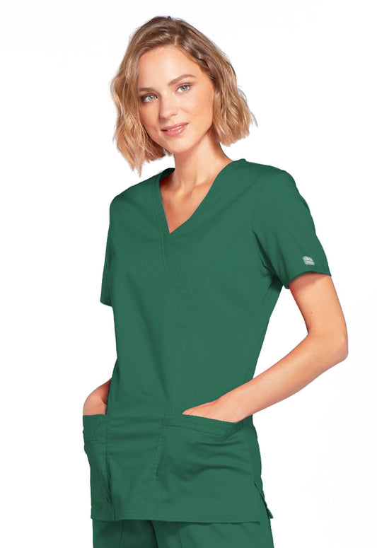 Core Stretch 4728 Mock Wrap Top Hunter Green Model Image Right Side | Cherokee Workwear