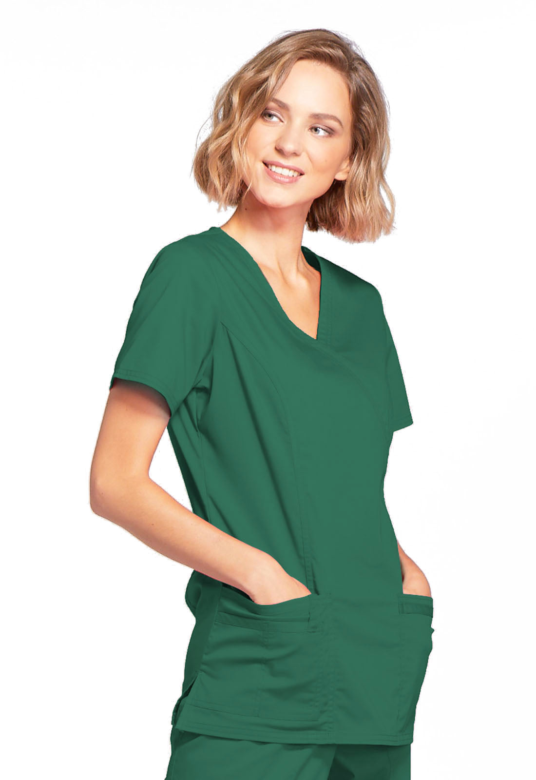 Core Stretch 4728 Mock Wrap Top Hunter Green Model Image Left Side | Cherokee Workwear