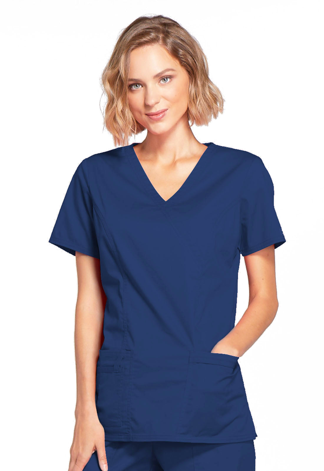 Core Stretch 4728 Mock Wrap Top Navy Model Image Front | Cherokee Workwear