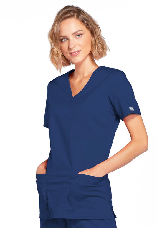 Core Stretch 4728 Mock Wrap Top Navy Model Image Right Side | Cherokee Workwear