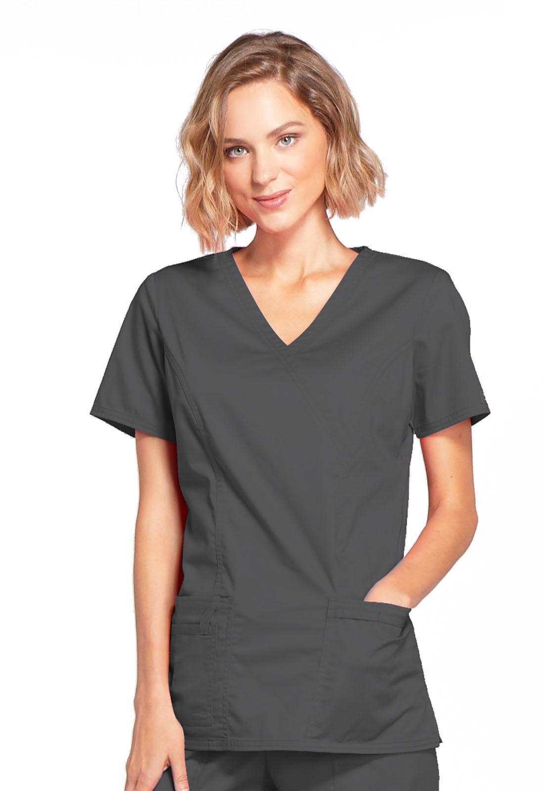 Core Stretch 4728 Mock Wrap Top Pewter Model Image Front | Cherokee Workwear