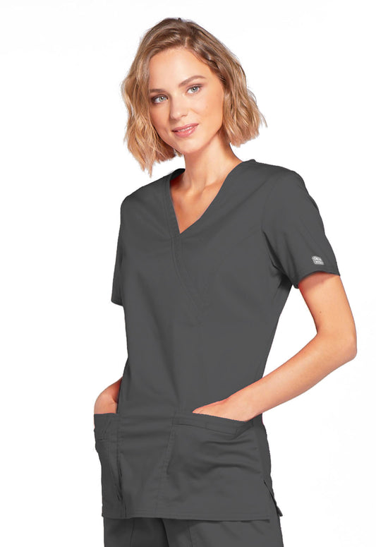 Core Stretch 4728 Mock Wrap Top Pewter Model Image Right Side | Cherokee Workwear