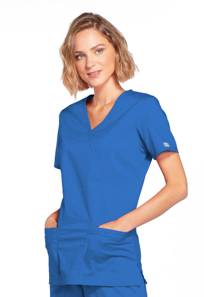 Core Stretch 4728 Mock Wrap Top Royal Model Image Right Side | Cherokee Workwear