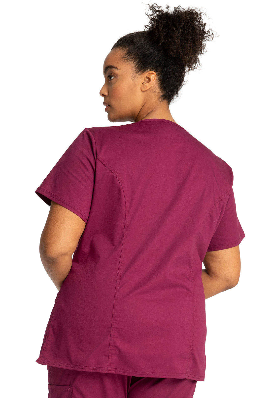 Core Stretch 4728 Mock Wrap Top Wine Model Image Back | Cherokee Workwear