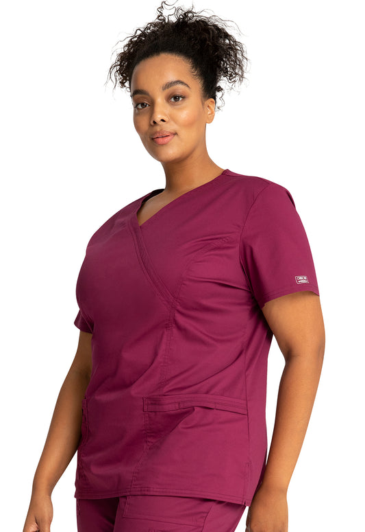 Core Stretch 4728 Mock Wrap Top Wine Model Image Right Side | Cherokee Workwear