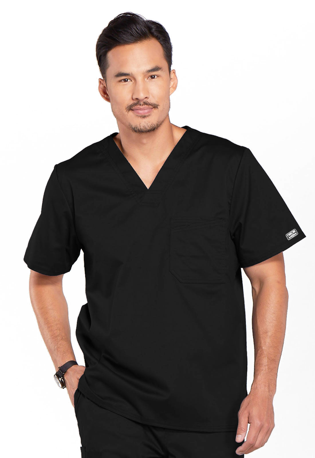 Core Stretch 4743 Men's Tuckable V-Neck Top Black Model Image Front | Cherokee Workwear