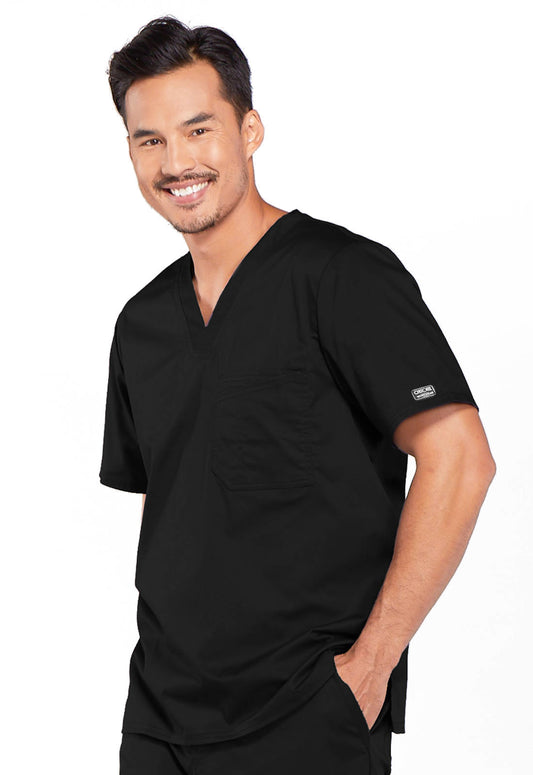 Core Stretch 4743 Men's Tuckable V-Neck Top Black Model Image Right Side | Cherokee Workwear