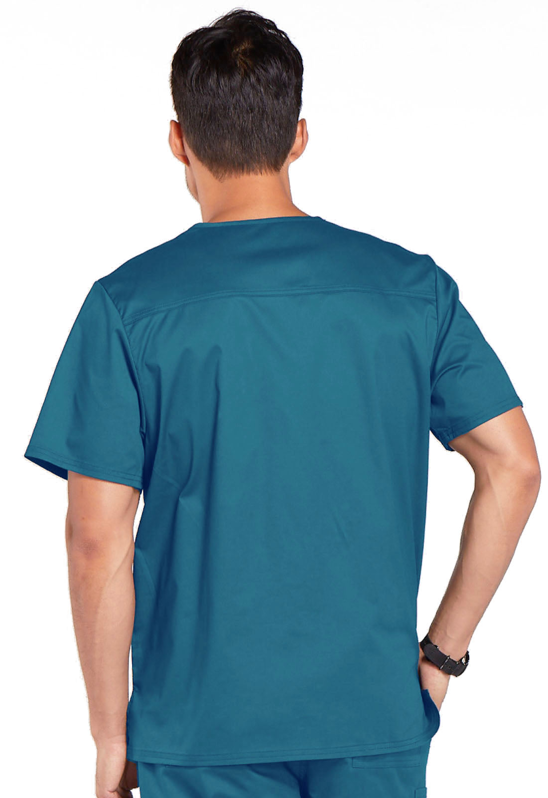 Core Stretch 4743 Men's Tuckable V-Neck Top Caribbean Blue Model Image Back | Cherokee Workwear