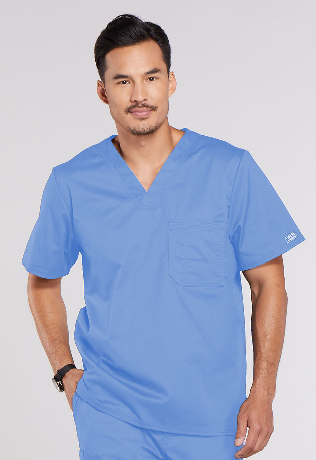 Core Stretch 4743 Men's Tuckable V-Neck Top Ciel Model Image Front | Cherokee Workwear