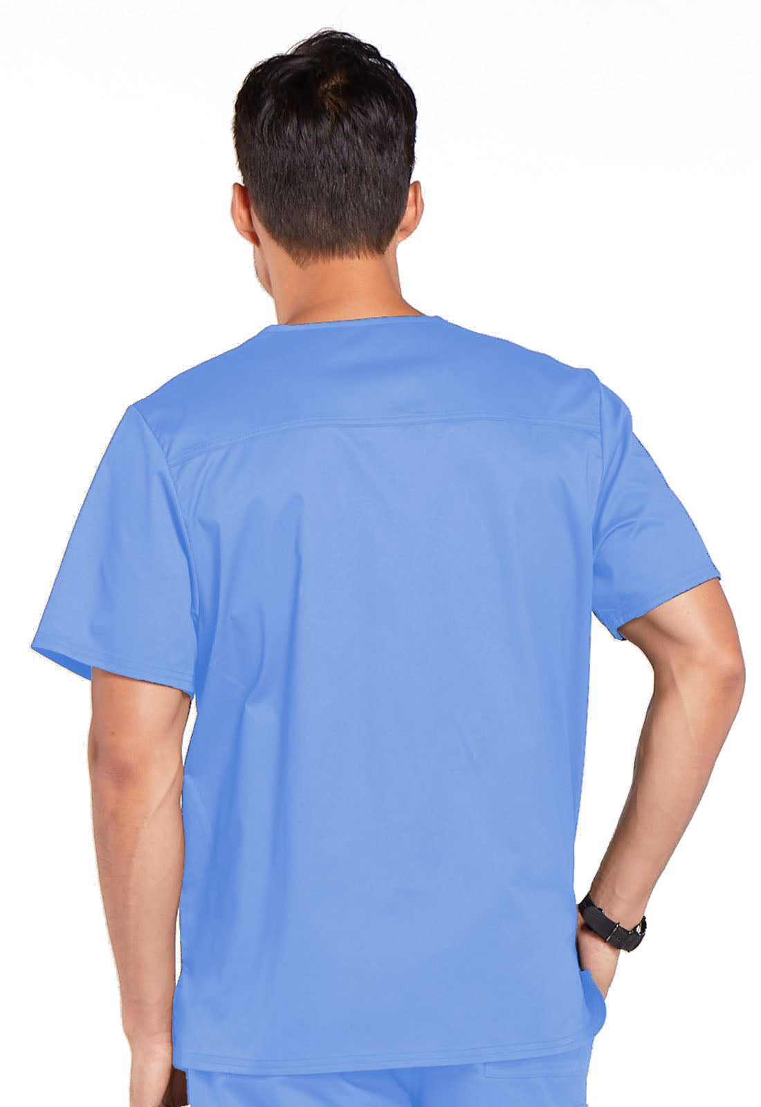 Core Stretch 4743 Men's Tuckable V-Neck Top Ciel Model Image Back | Cherokee Workwear