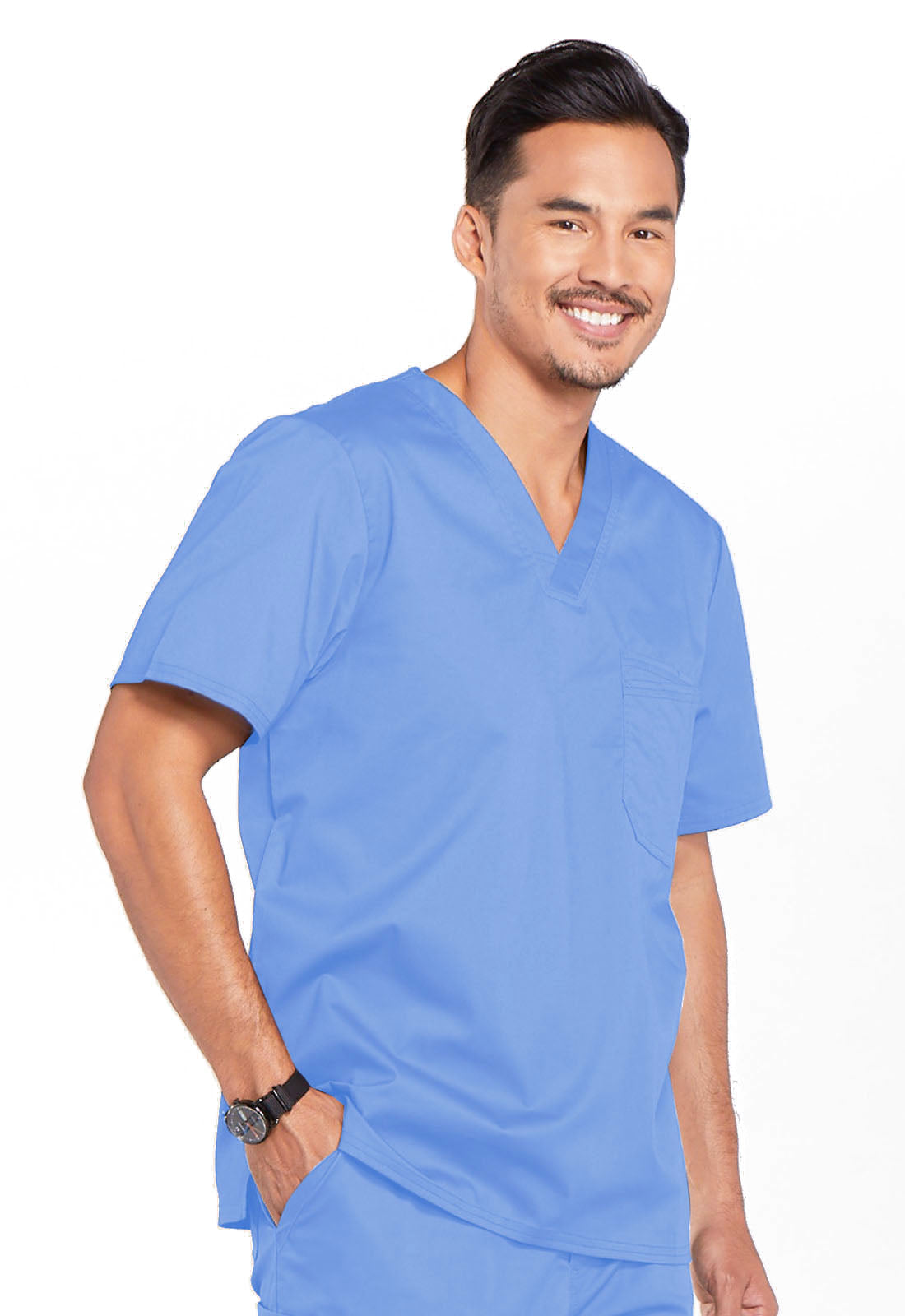 Core Stretch 4743 Men's Tuckable V-Neck Top Ciel Model Image Left Side | Cherokee Workwear