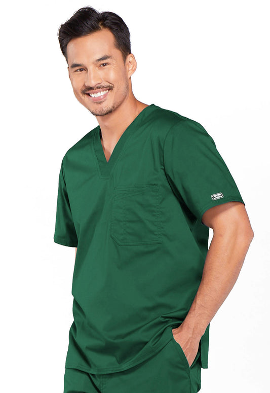 Core Stretch 4743 Men's Tuckable V-Neck Top Hunter Green Model Image Right Side | Cherokee Workwear