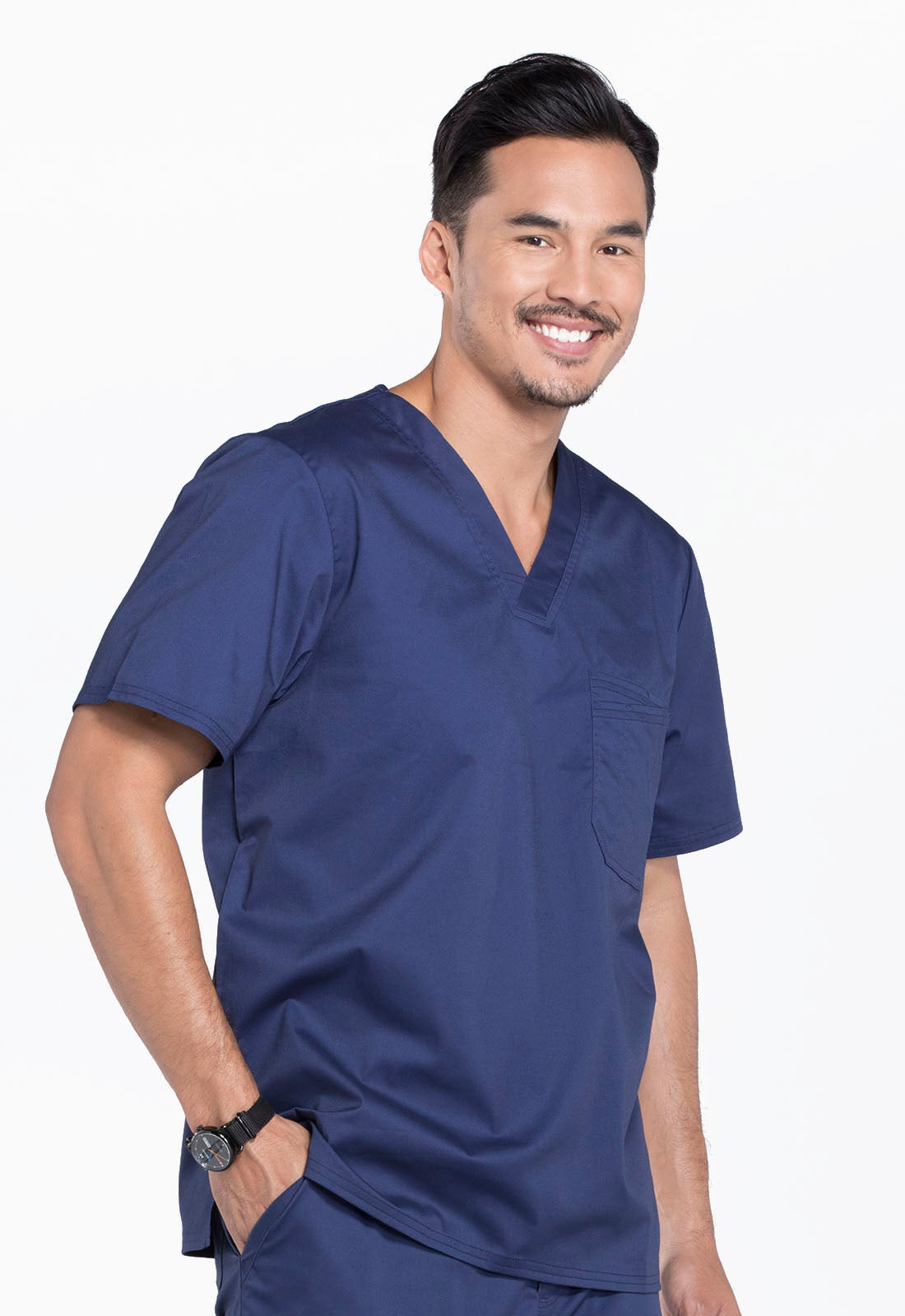 Core Stretch 4743 Men's Tuckable V-Neck Top Navy Model Image Left Side | Cherokee Workwear