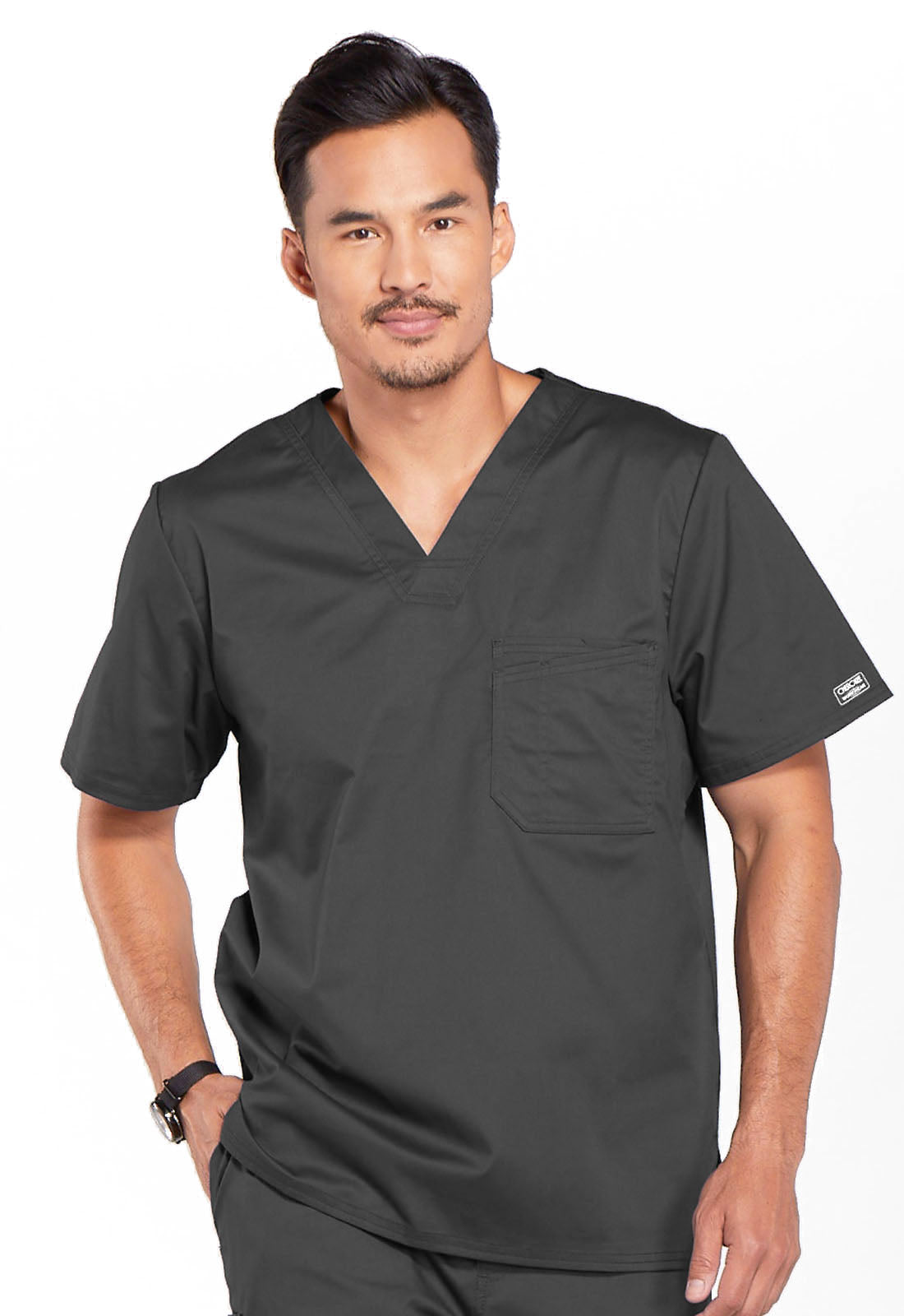 Core Stretch 4743 Men's Tuckable V-Neck Top Pewter Model Image Front | Cherokee Workwear