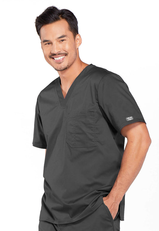 Core Stretch 4743 Men's Tuckable V-Neck Top Pewter Model Image Right Side | Cherokee Workwear