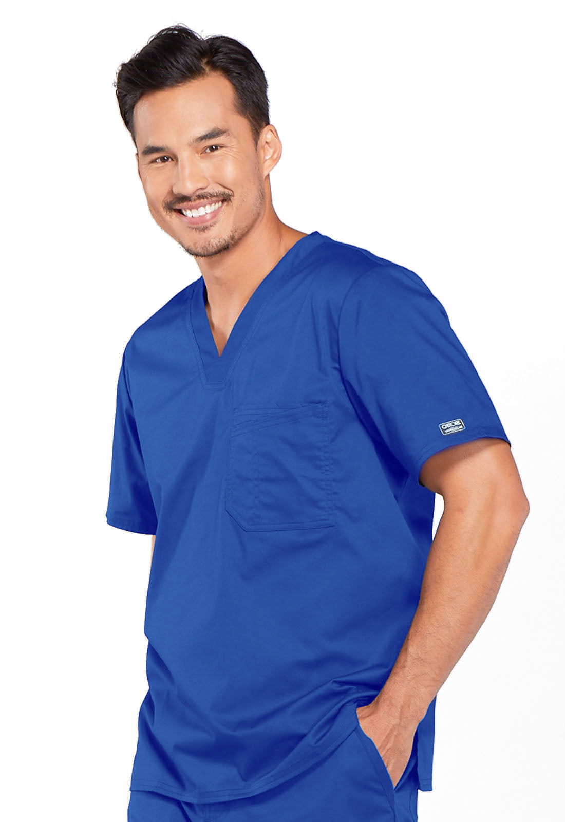 Core Stretch 4743 Men's Tuckable V-Neck Top Royal Model Image Right Side | Cherokee Workwear