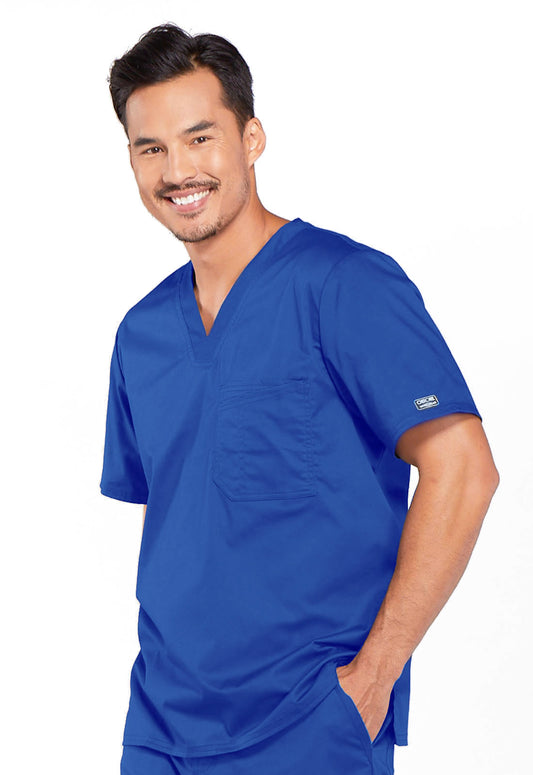 Core Stretch 4743 Men's Tuckable V-Neck Top Royal Model Image Right Side | Cherokee Workwear