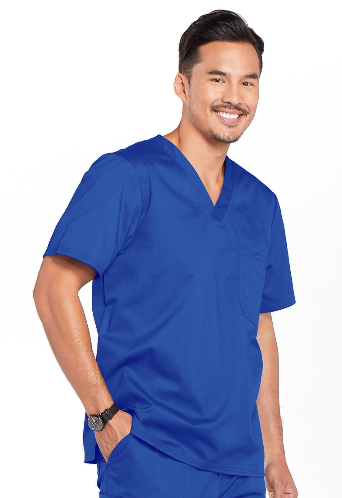 Core Stretch 4743 Men's Tuckable V-Neck Top Royal Model Image Left Side | Cherokee Workwear