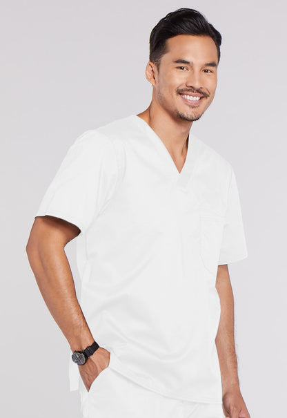 Core Stretch 4743 Men's Tuckable V-Neck Top White Model Image Left Side | Cherokee Workwear