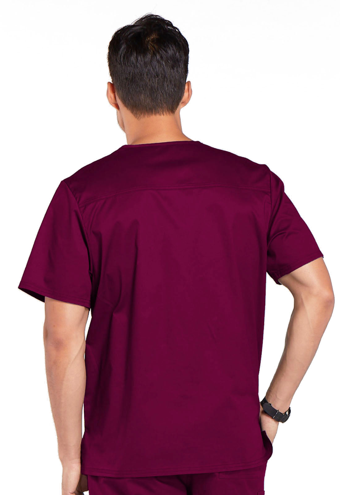 Core Stretch 4743 Men's Tuckable V-Neck Top Wine Model Image Back | Cherokee Workwear