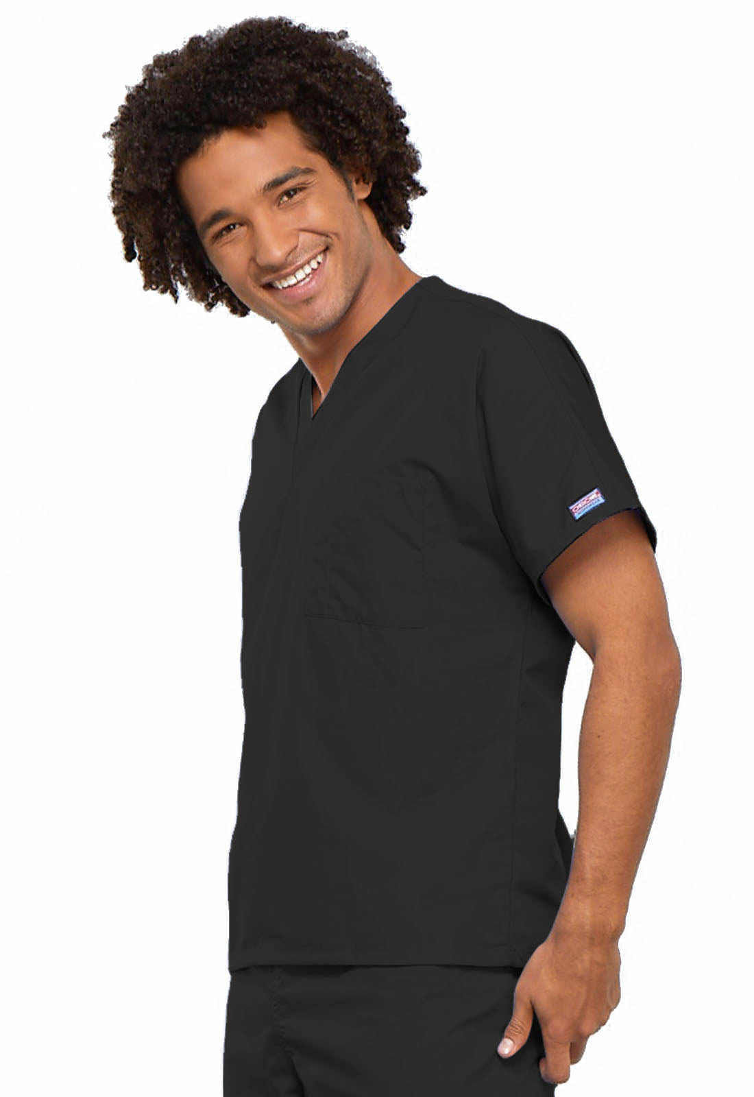 Originals 4777 Unisex V-Neck Tunic Black Model Image Right Side | Cherokee Workwear