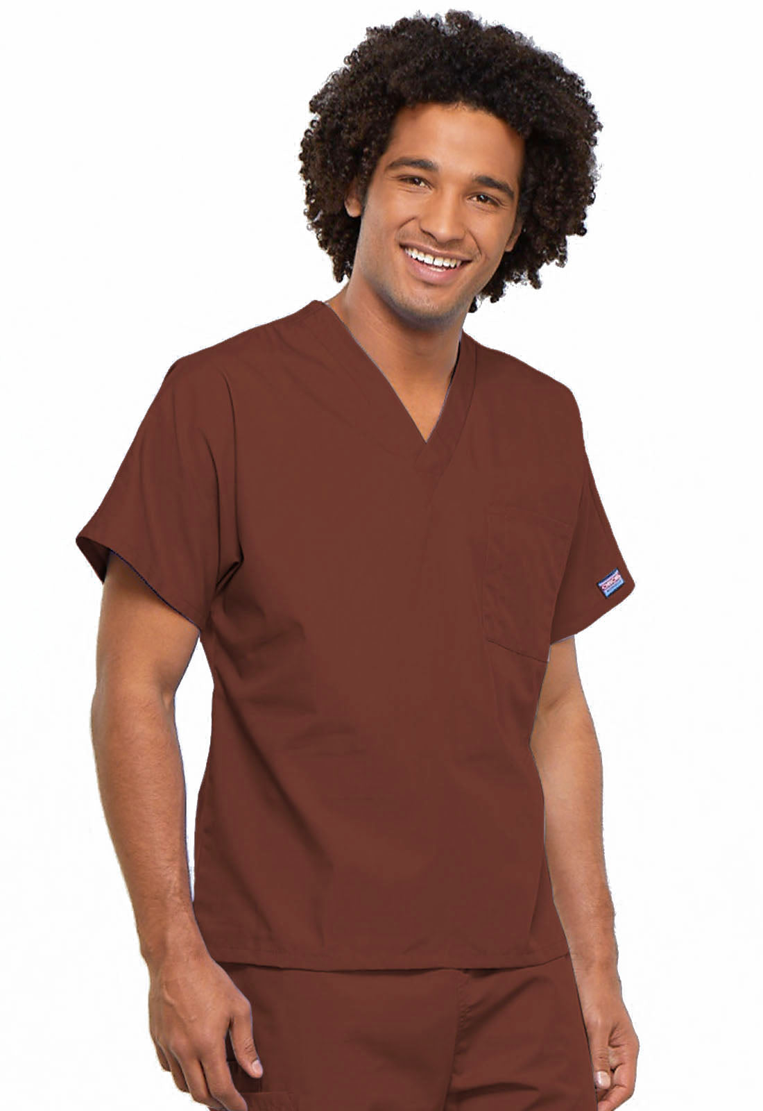 Originals 4777 Unisex V-Neck Tunic Chocolate Model Image Left Side | Cherokee Workwear