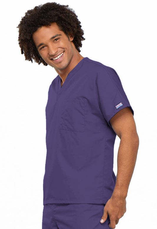 Originals 4777 Unisex V-Neck Tunic Grape Model Image Right Side | Cherokee Workwear