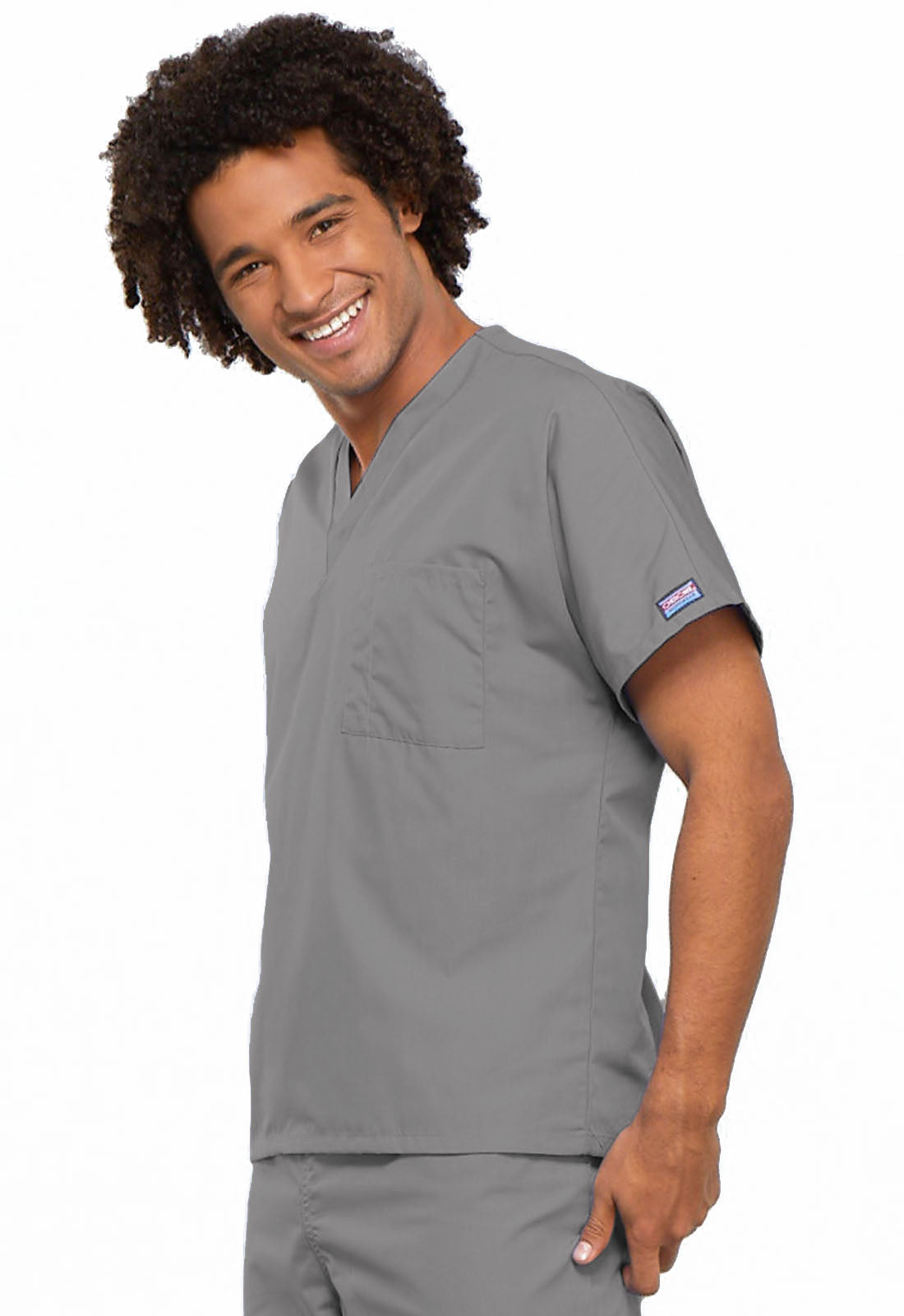 Originals 4777 Unisex V-Neck Tunic Grey Model Image Right Side | Cherokee Workwear