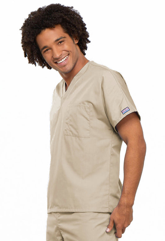 Originals 4777 Unisex V-Neck Tunic Khaki Model Image Right Side | Cherokee Workwear