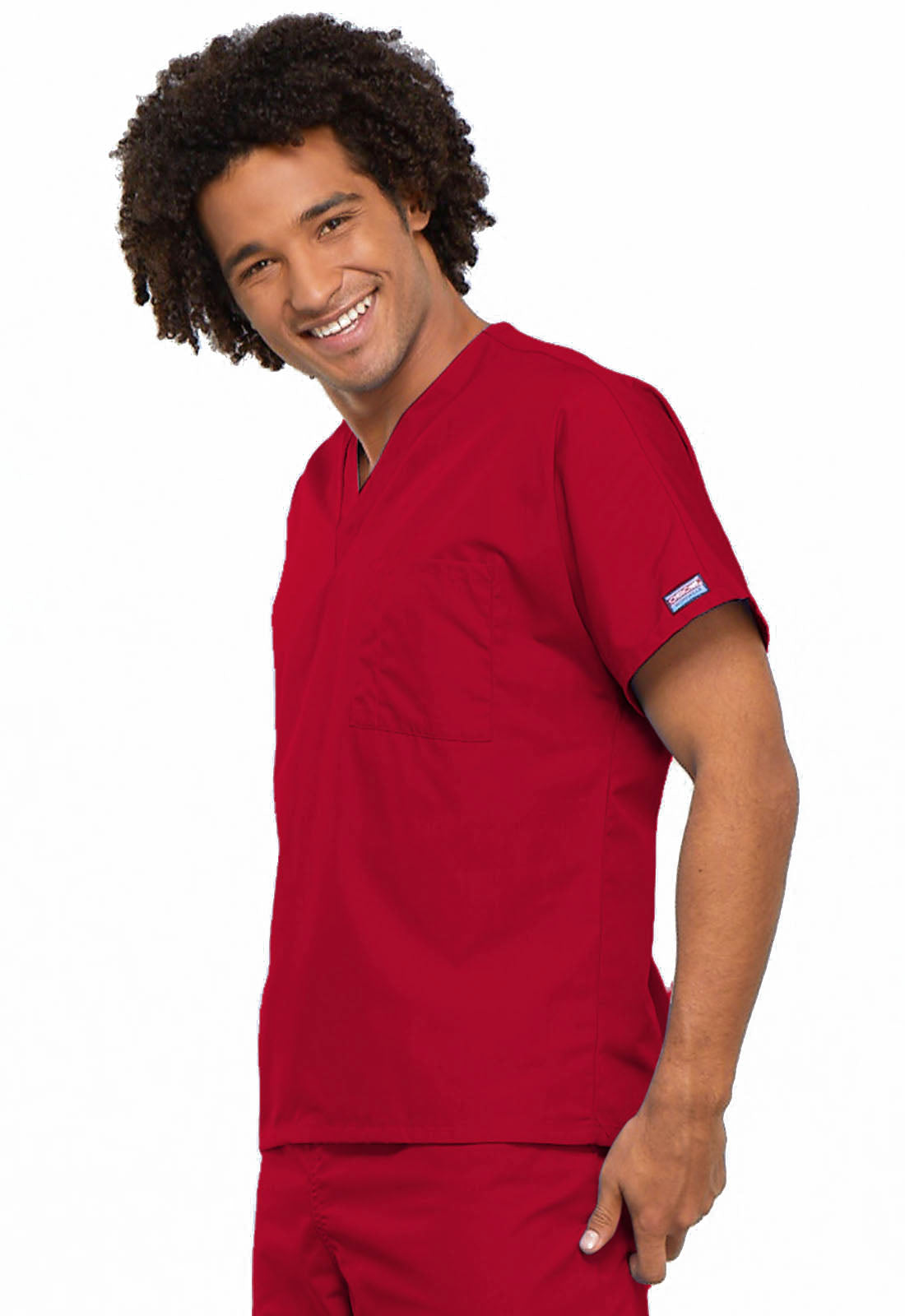 Originals 4777 Unisex V-Neck Tunic Red Model Image Right Side | Cherokee Workwear