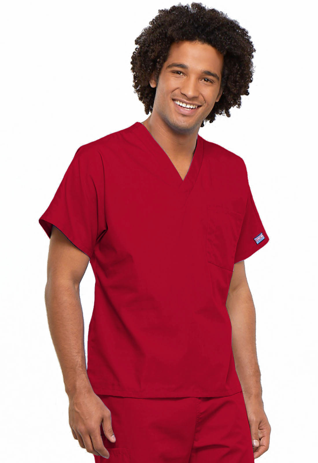 Originals 4777 Unisex V-Neck Tunic Red Model Image Left Side | Cherokee Workwear