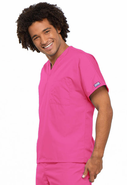 Originals 4777 Unisex V-Neck Tunic Shocking Pink Model Image Right Side | Cherokee Workwear