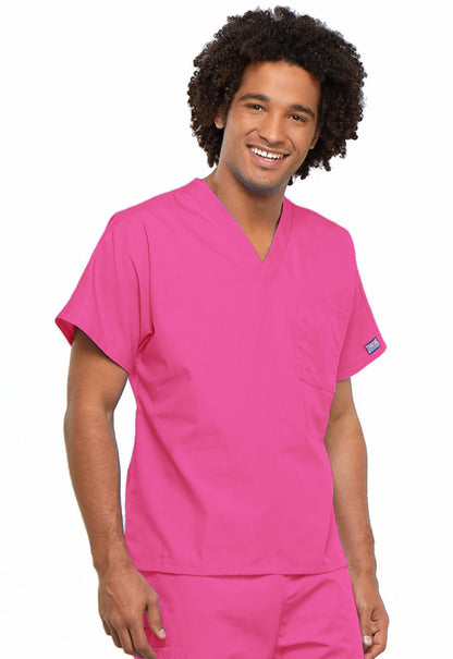 Originals 4777 Unisex V-Neck Tunic Shocking Pink Model Image Left Side | Cherokee Workwear