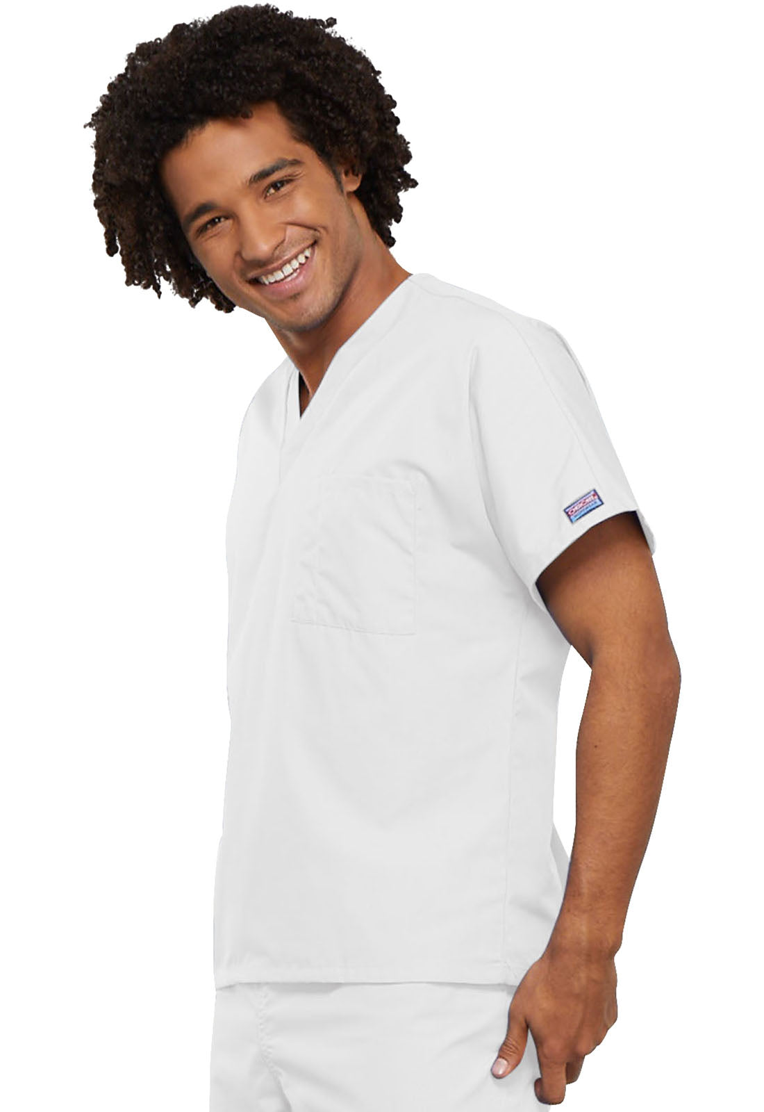 Originals 4777 Unisex V-Neck Tunic White Model Image Right Side | Cherokee Workwear