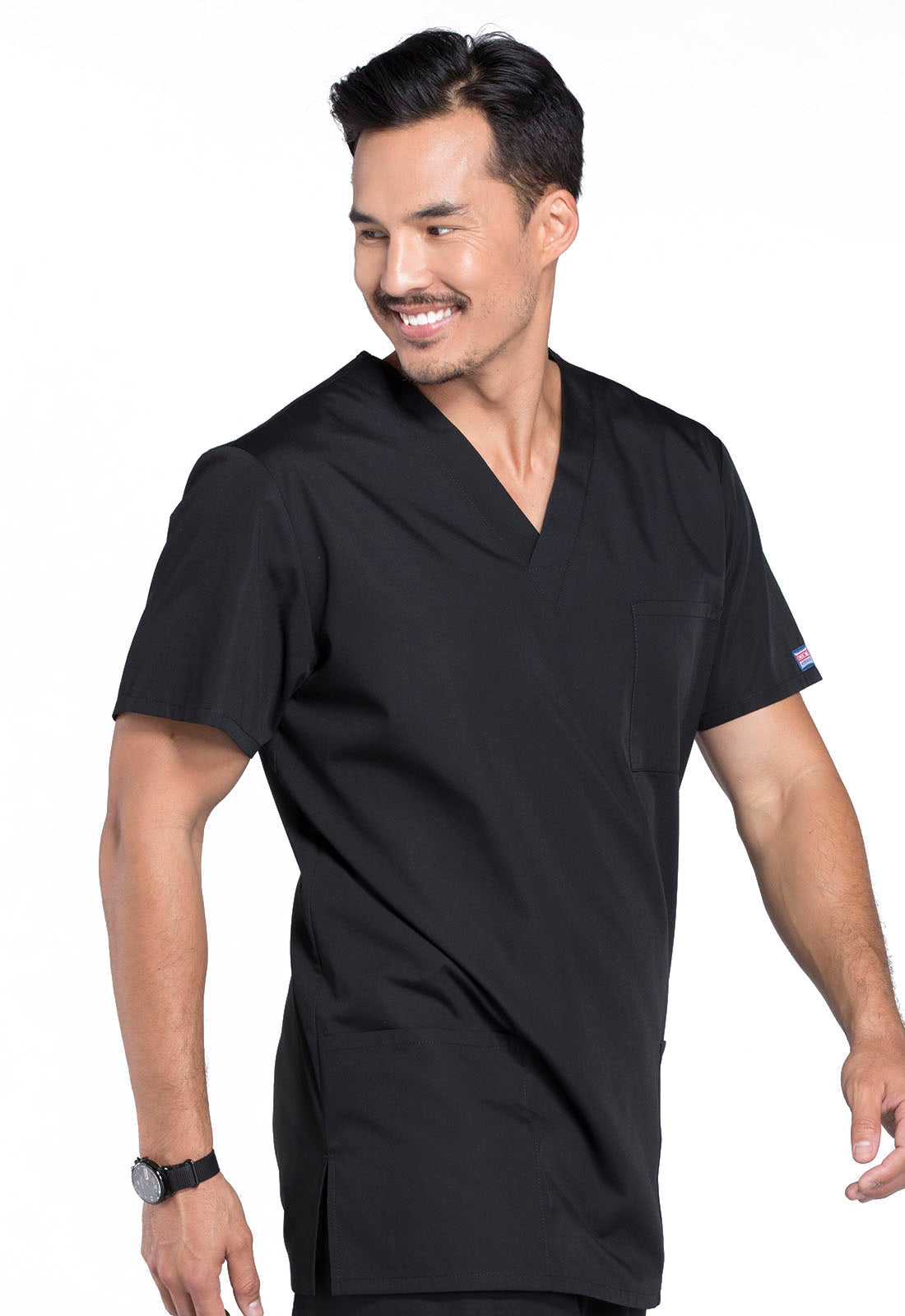 Originals 4876 Unisex V-Neck Top Black Model Image Left Side | Cherokee Workwear