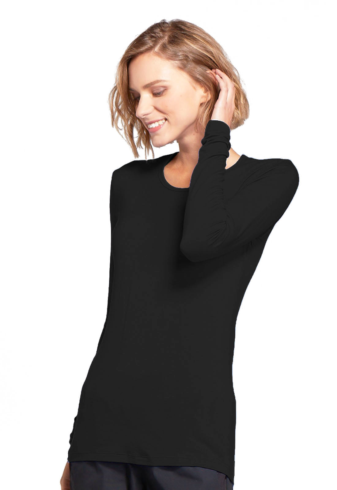 Originals 4881 Long Sleeve Underscrub Knit Tee Black Model Image Right Side | Cherokee Workwear